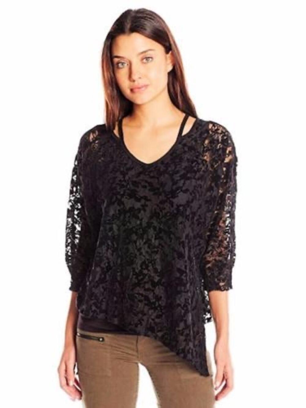 Democracy Black Velvet Burnout Top Whimsigoth Dolman Sleeve Oversized Women’s